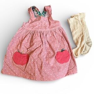 Baby Boden Pink Pinnie Dot Dress with Apple Appliqué Pockets